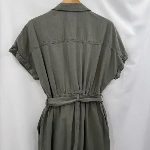 Abercrombie & Fitch Linen Blend Belted Utility Jumpsuit in Green | Large - Picture 6 of 9